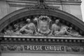 The statues and architectural elements of the main facade of the Grand Opera. Royalty Free Stock Photo